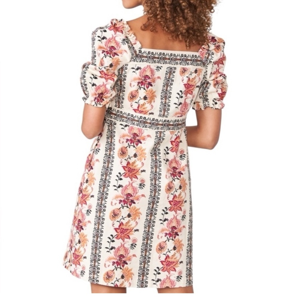 Spartina Catrina Denim Puff Sleeve Dress In Floral Thistle Stripe. Size Medium - Picture 4 of 13
